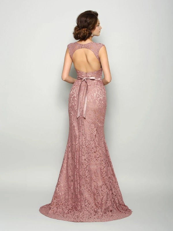 Mermaid Straps Sleeveless Sweep/Brush Train With Lace Mother of the Bride Dresses