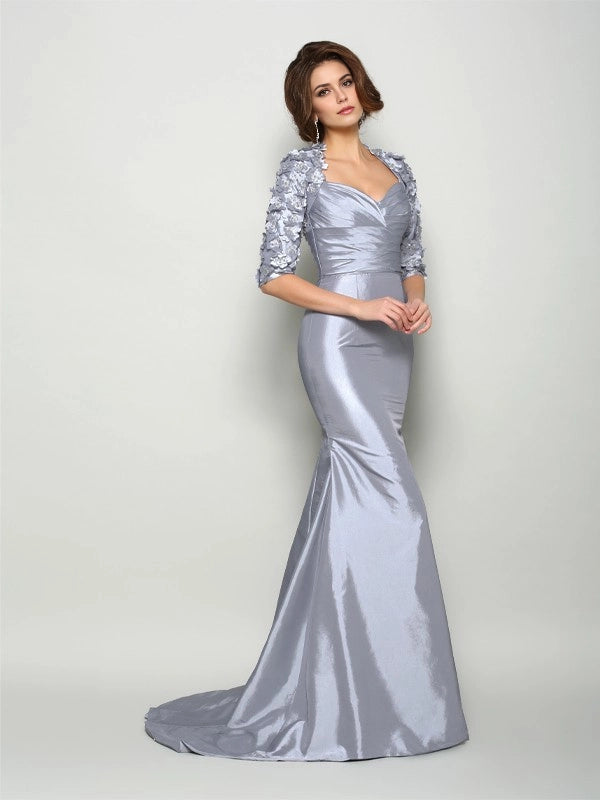 Mermaid Taffeta Sweetheart 1/2 Sleeves Sweep/Brush Train With Applique Mother of the Bride Dresses