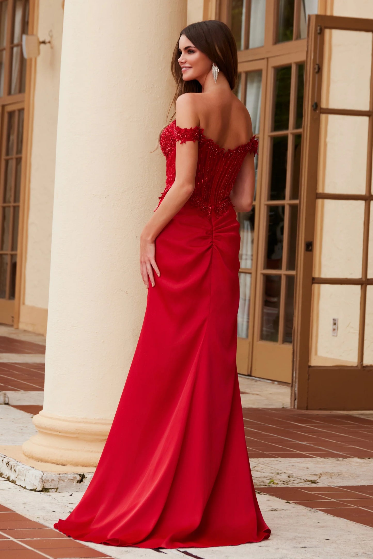 Mermaid V-neckline one shoulder tight corset dress with lace rhinestones