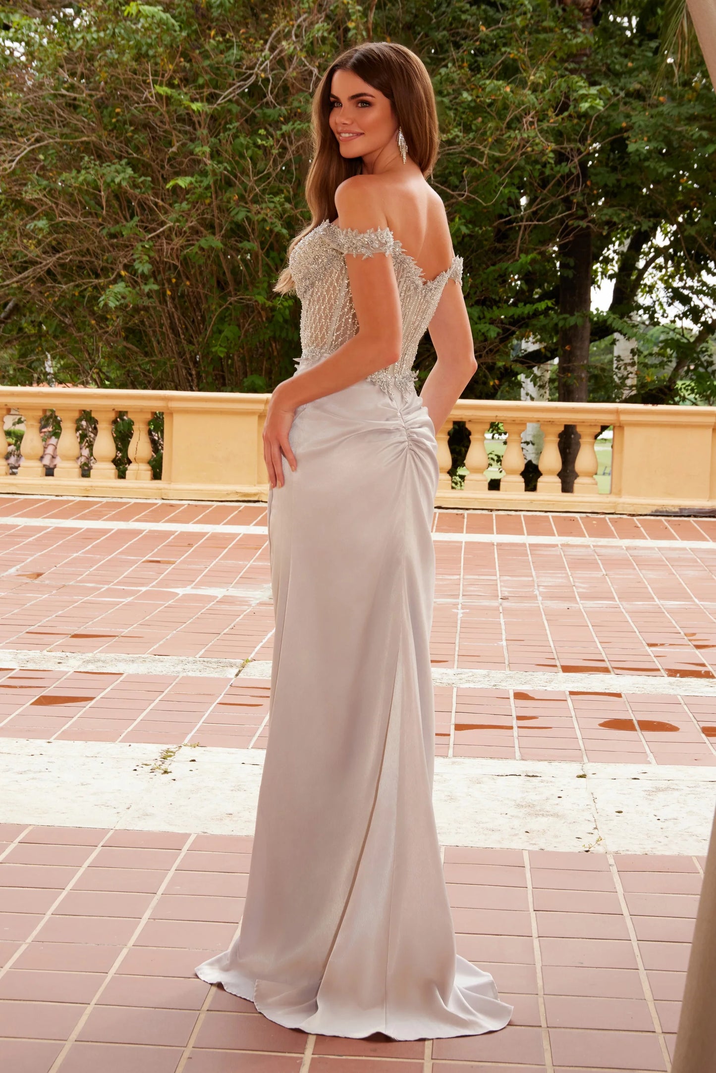 Mermaid V-neckline one shoulder tight corset dress with lace rhinestones