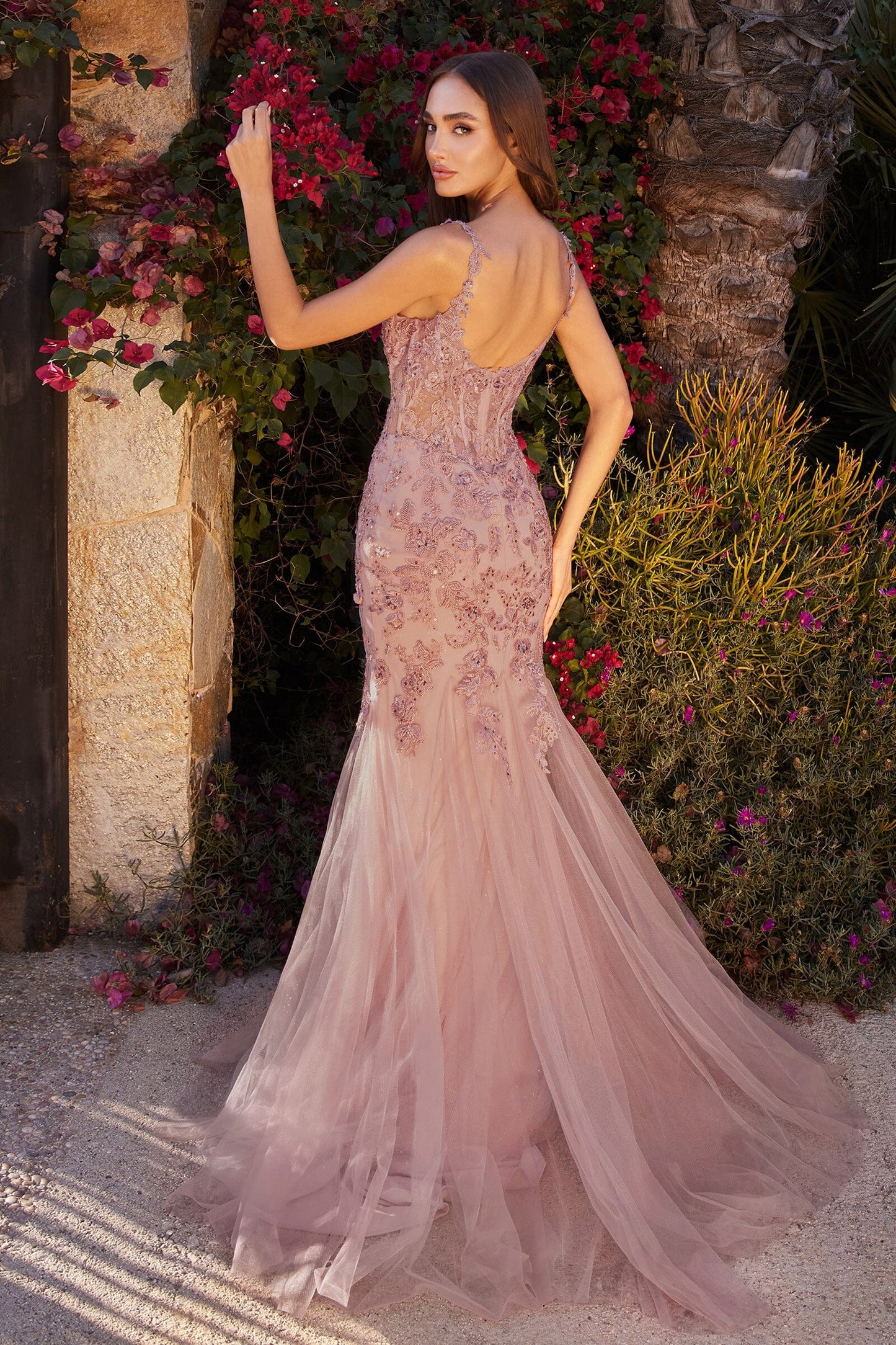 Mermaid V-neck tight corset dress with floral embroidery