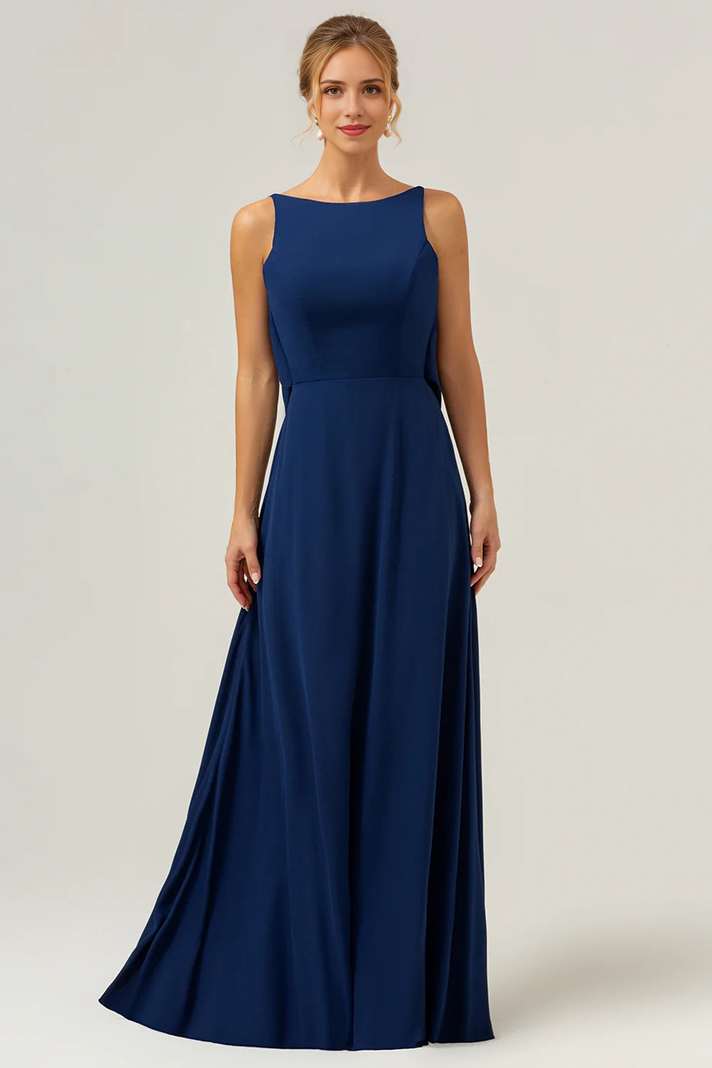 Mermaid backless chiffon navy long sleeveless mom dress