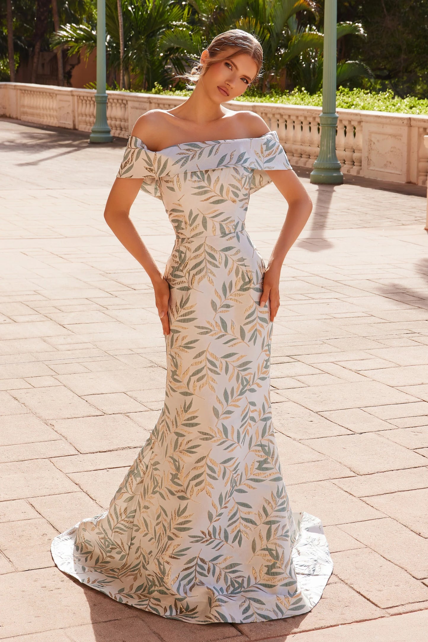 Mermaid jacquard off shoulder and floor length skirt