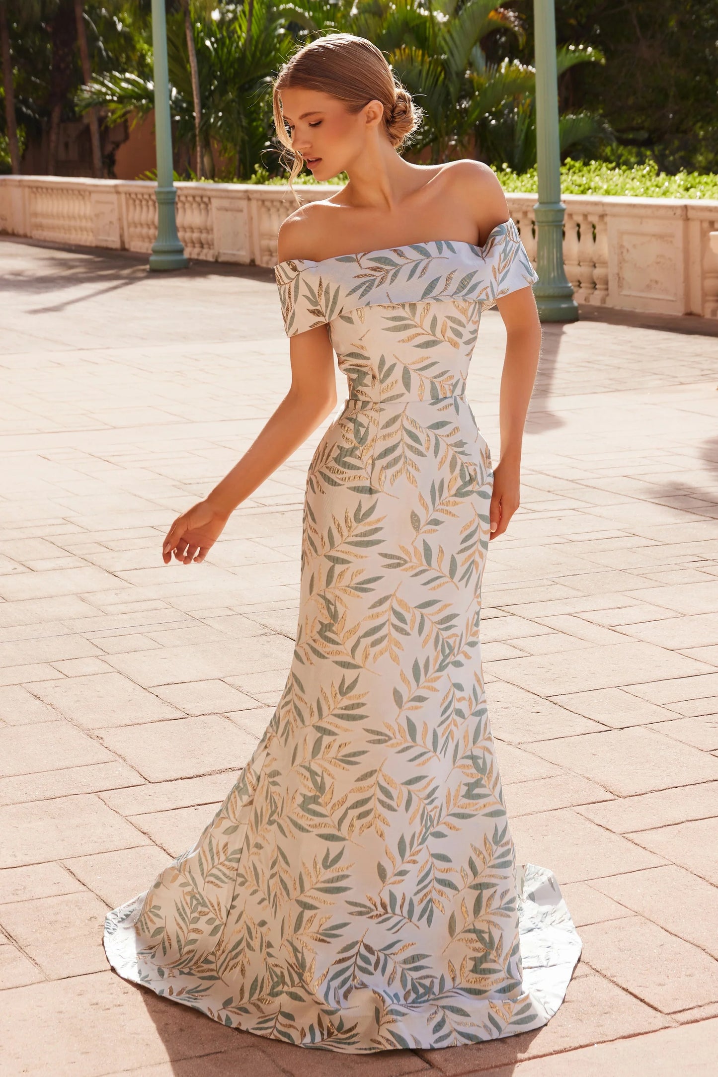 Mermaid jacquard off shoulder and floor length skirt