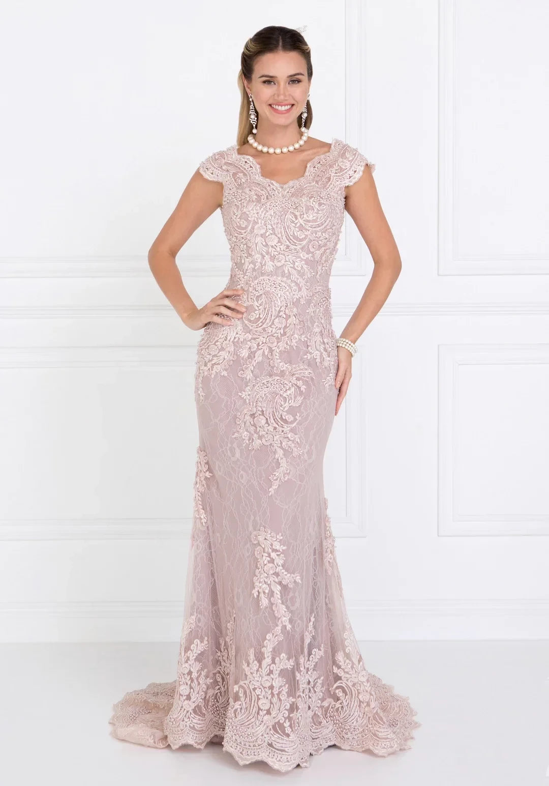 Mermaid lace applique dress for brides and mothers