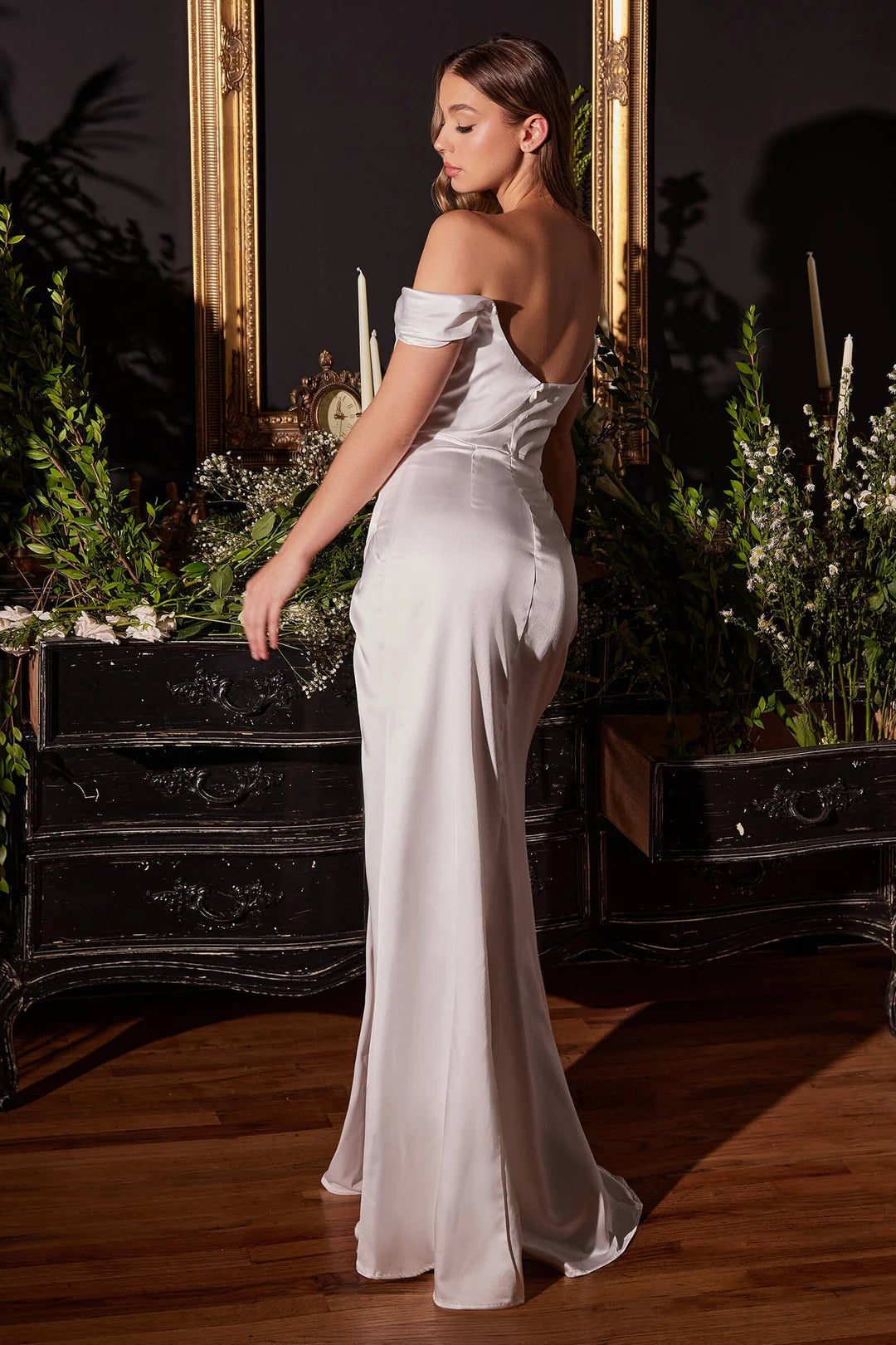 Mermaid one shoulder square neck dress with side slit