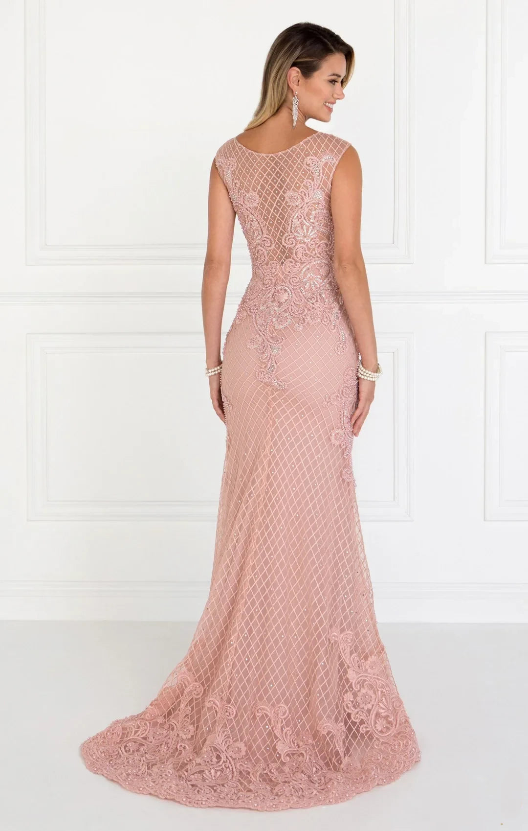Mermaid round neck sleeveless lace applique dress