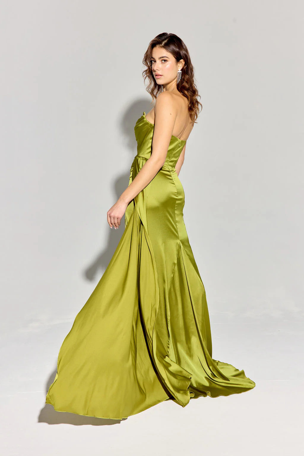 Mermaid satin strapless dress with side slit