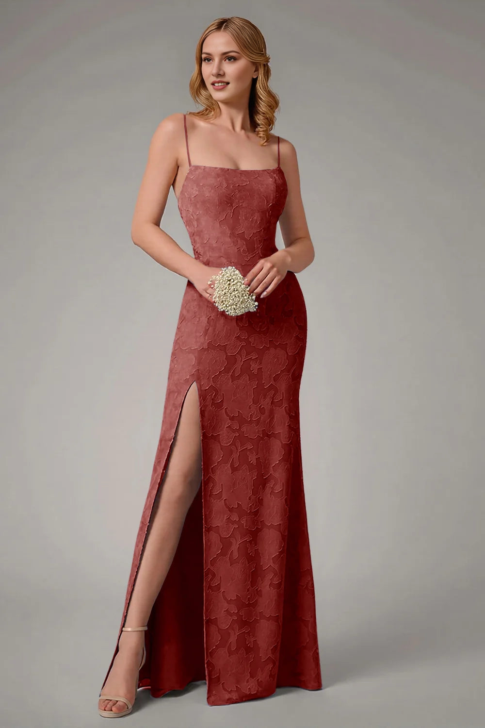 Mermaid slim suspender square neck long dress with slit