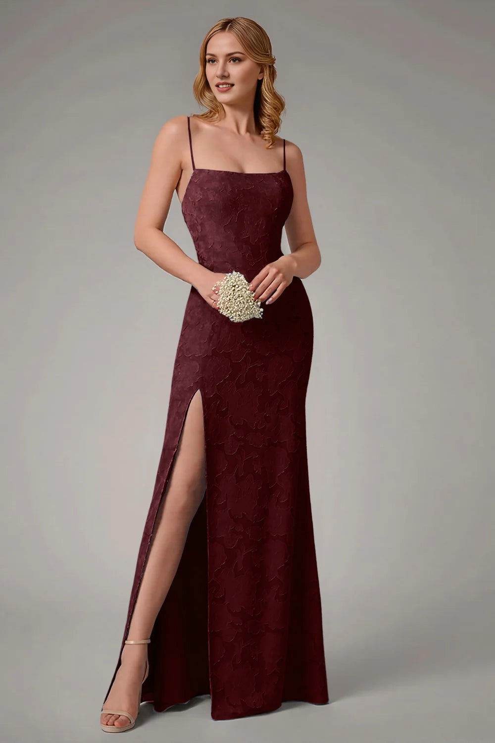 Mermaid slim suspender square neck long dress with slit