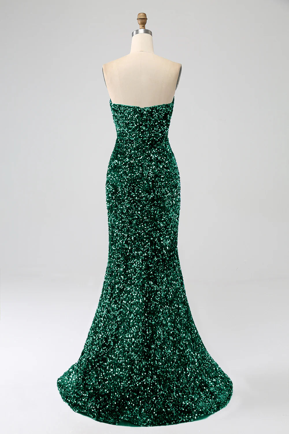 Mermaid strapless sequin long slit ball gown