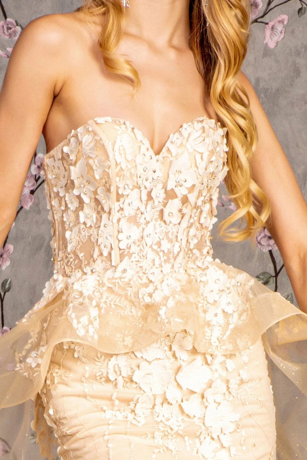 Mermaid three-dimensional flower strapless tight corset dress with tail