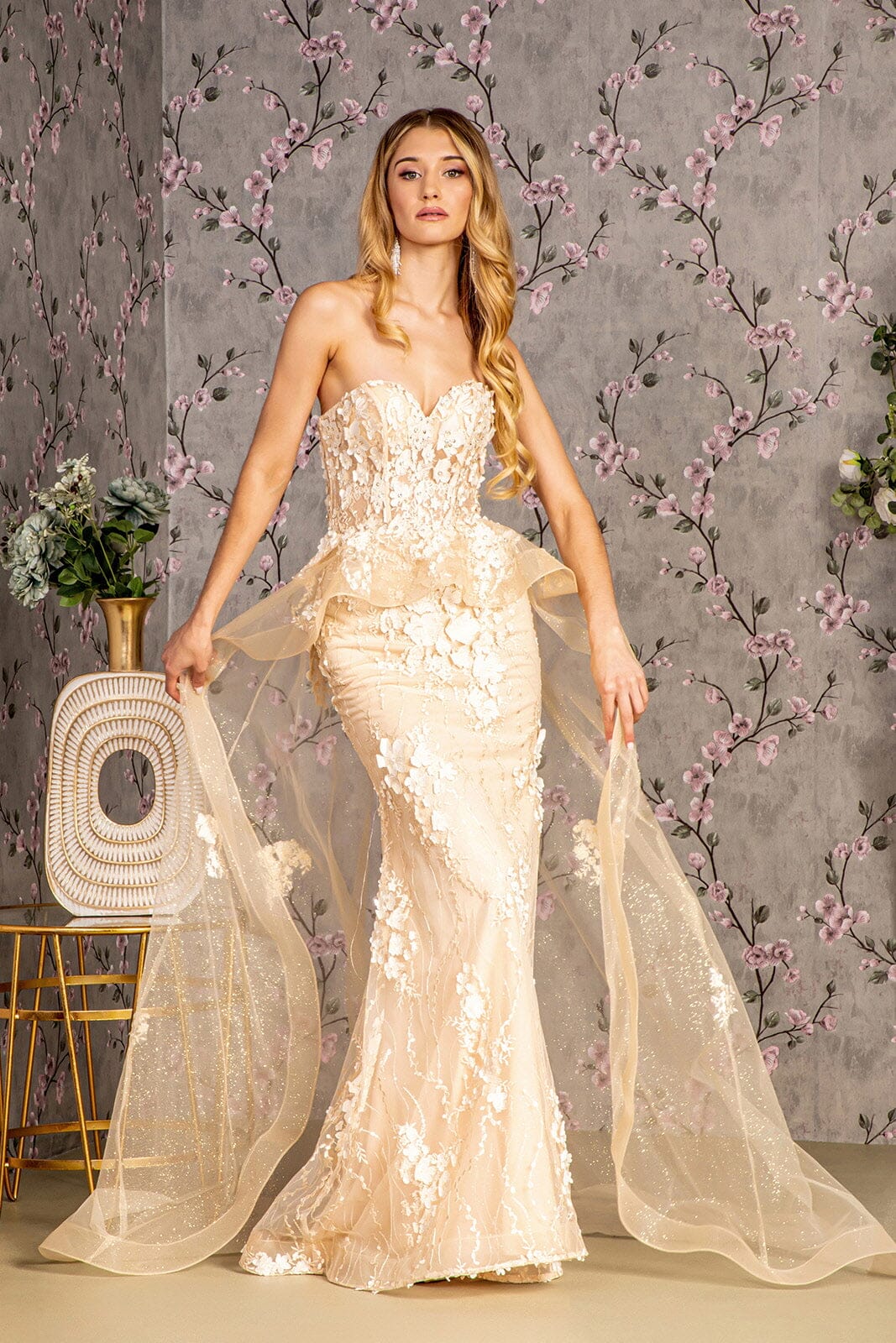 Mermaid three-dimensional flower strapless tight corset dress with tail