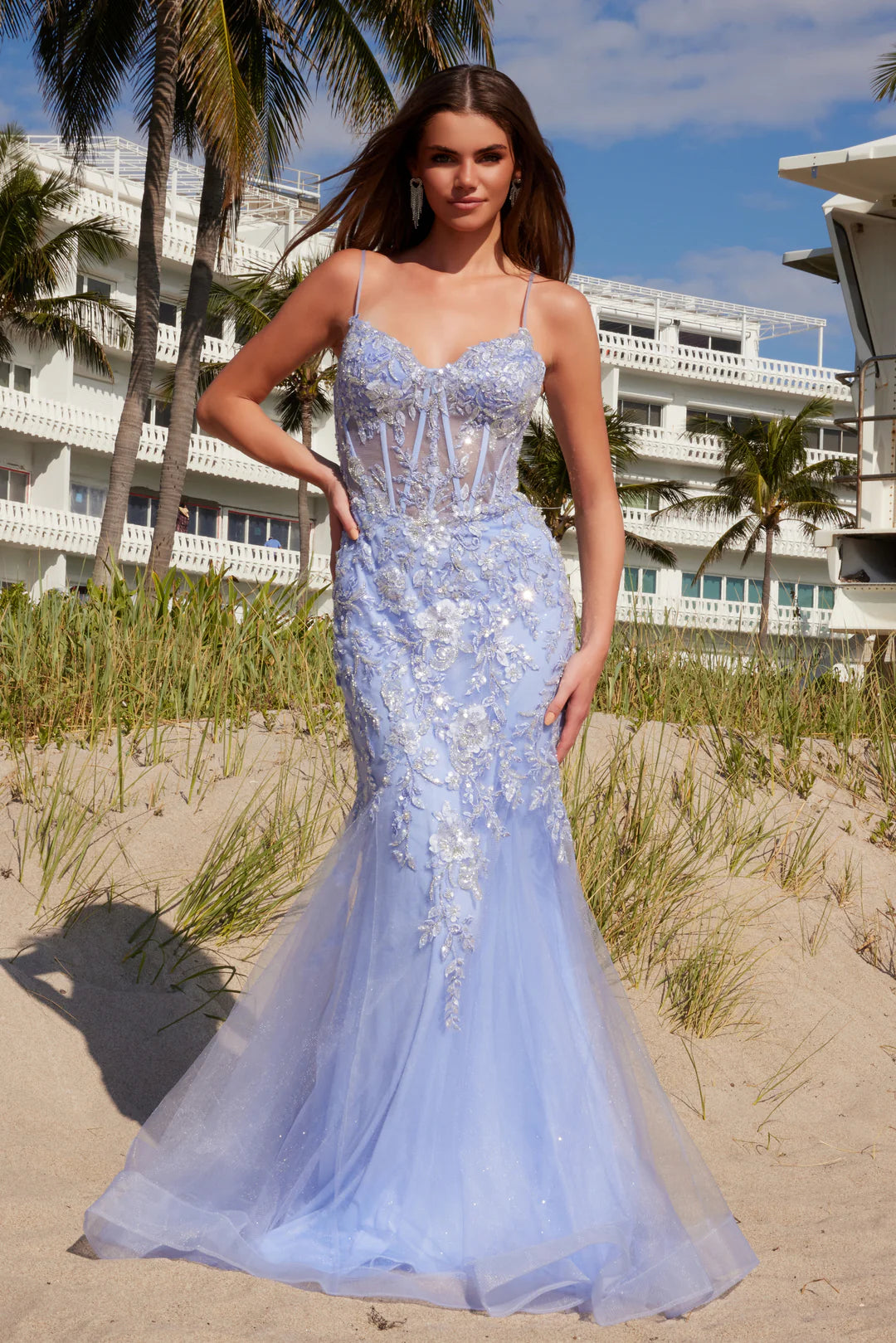 Mermaid transparent corset three-dimensional flower thin suspender dress with sheer tail