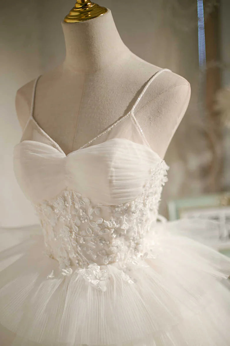 Multi-Tiered White V-Neck Short Party Dress