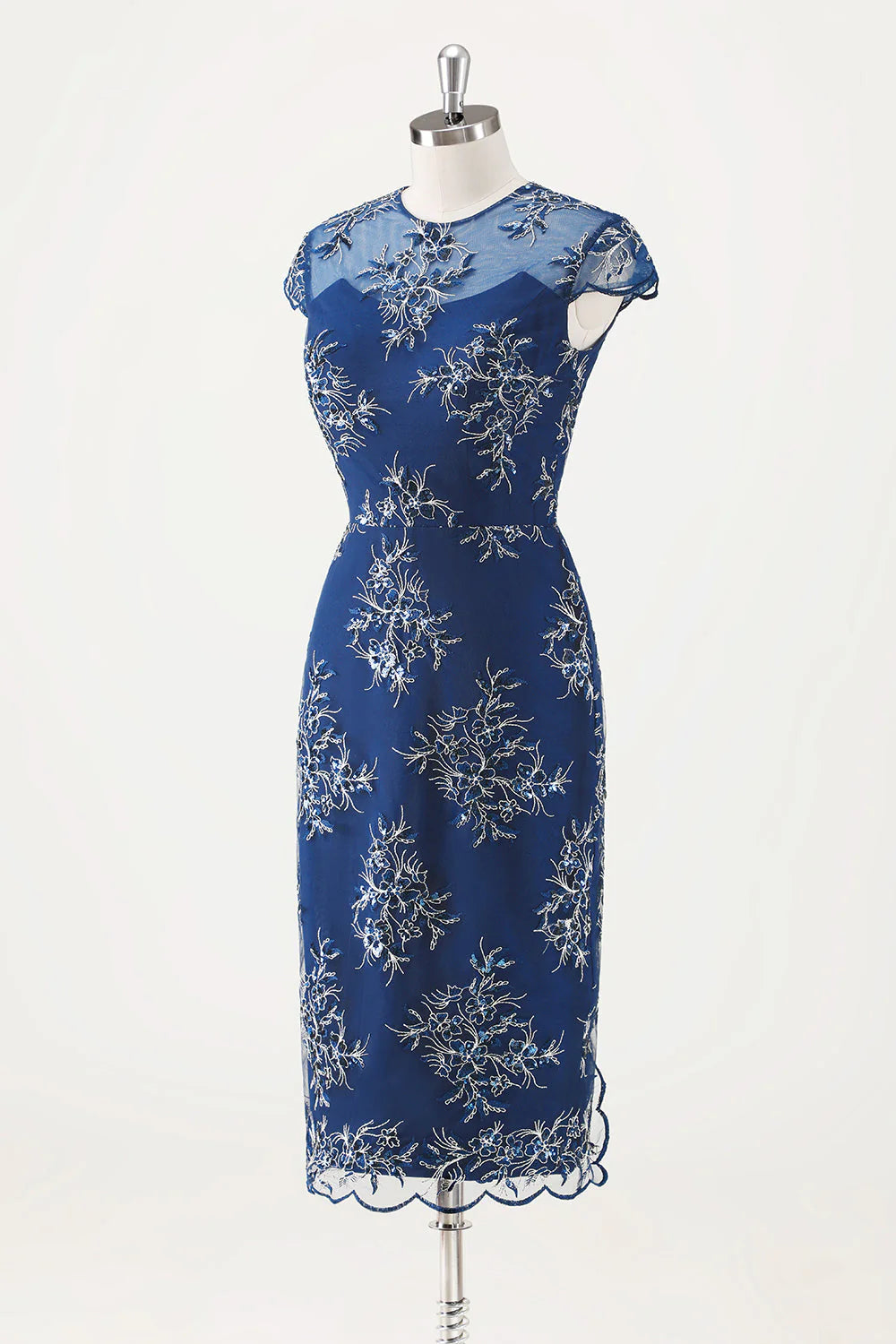 Navy Blue Tight Tea Flower Bridal Mother Dress