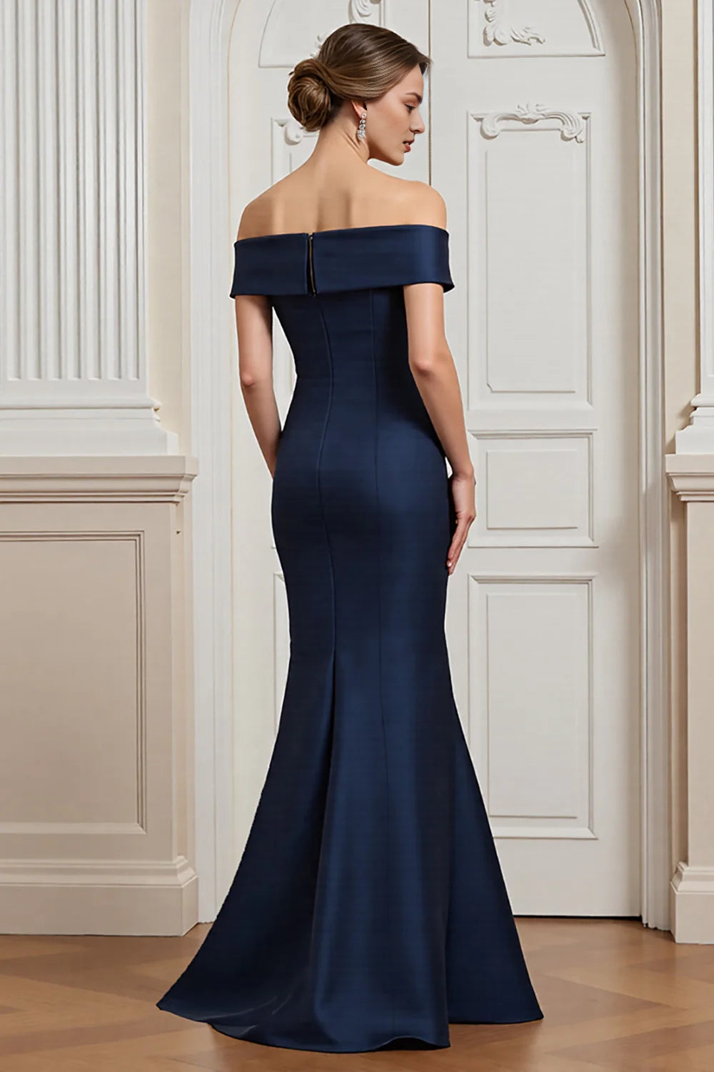 Navy Mermaid Off The Shoulder Mother Of The Bride Dress With Appliques