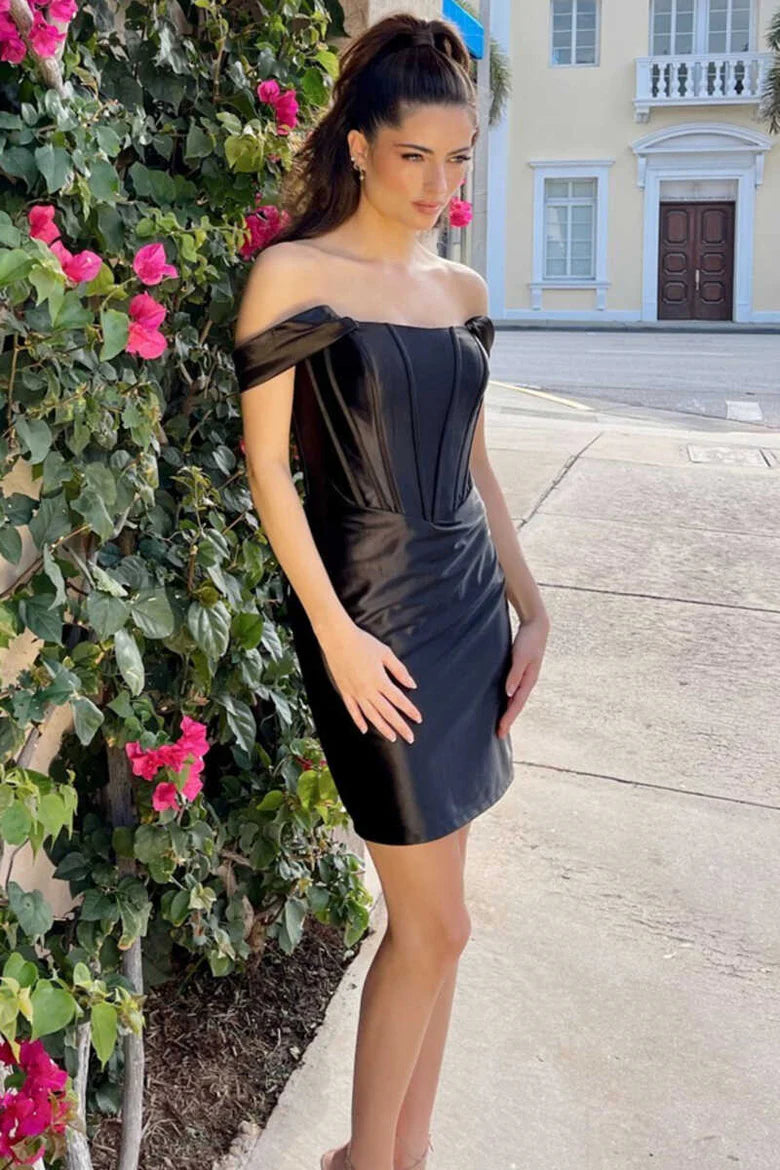 Off shoulder tight corset ruffled mini party dress