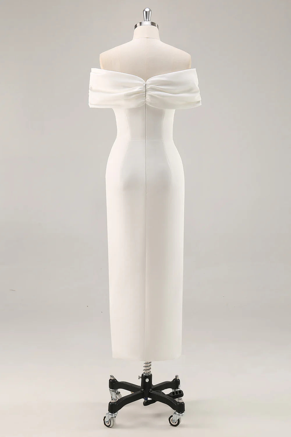 Off the Shoulder Sheath Satin White Graduation Dress With Slit