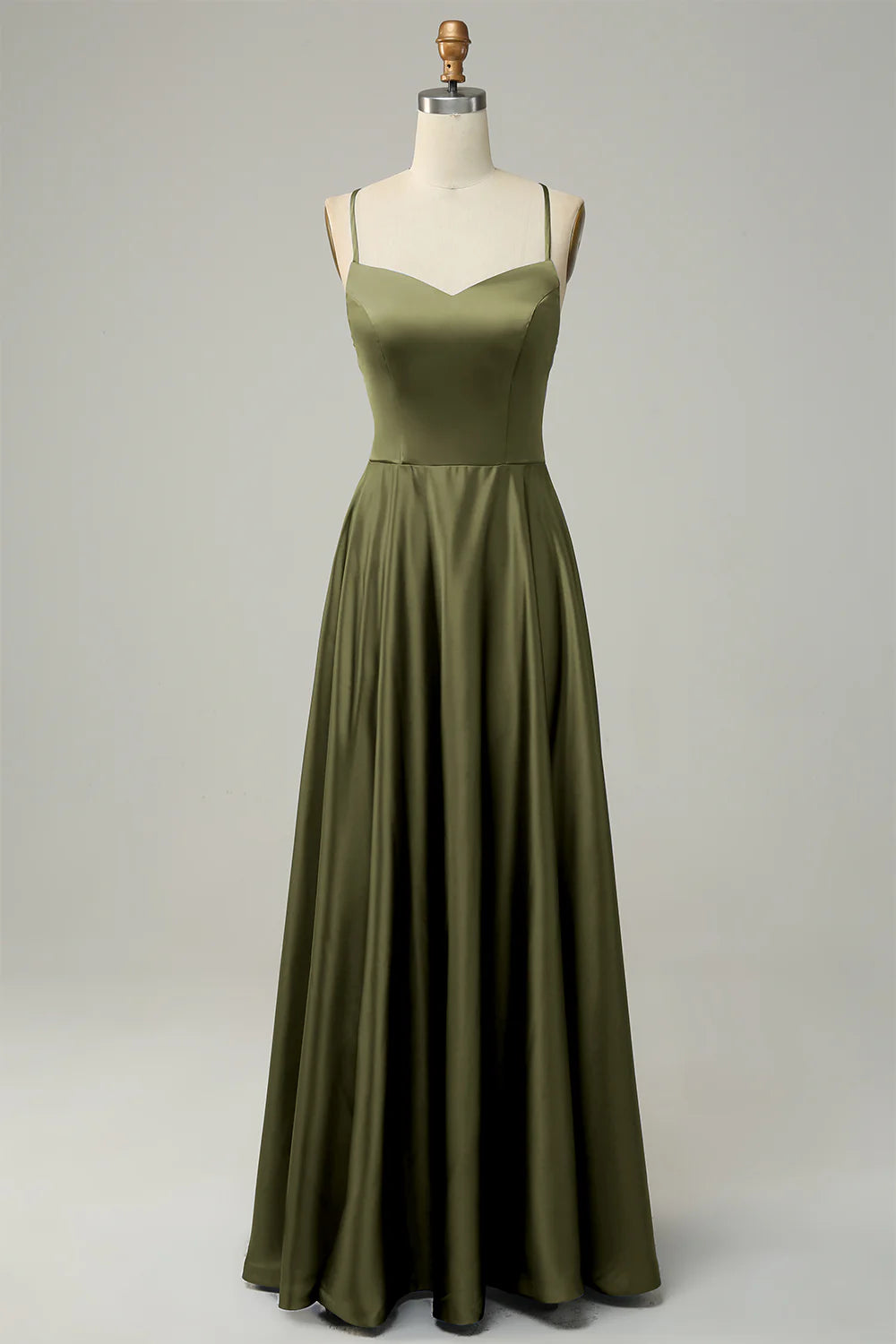 A-line thin suspender backless strap satin bridesmaid dress