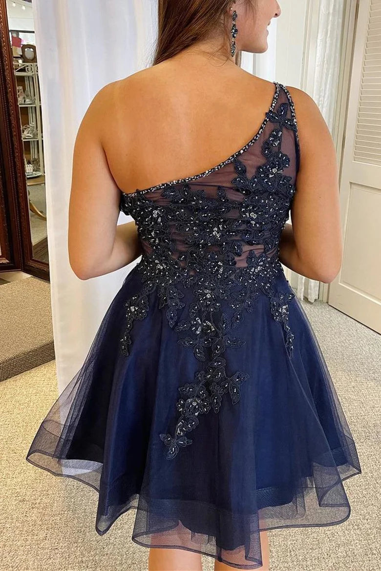 One Shoulder Lavender A-line Short Homecoming Dress