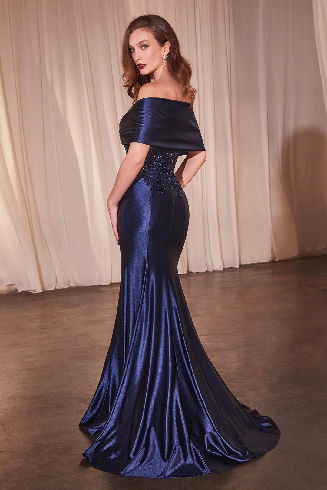One shoulder strapless mermaid lace dress with rhinestones