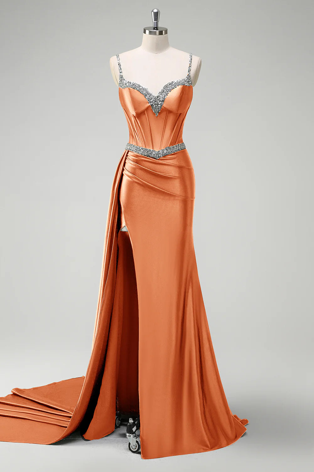 Mermaid fringe tight corset long ball dress with slit