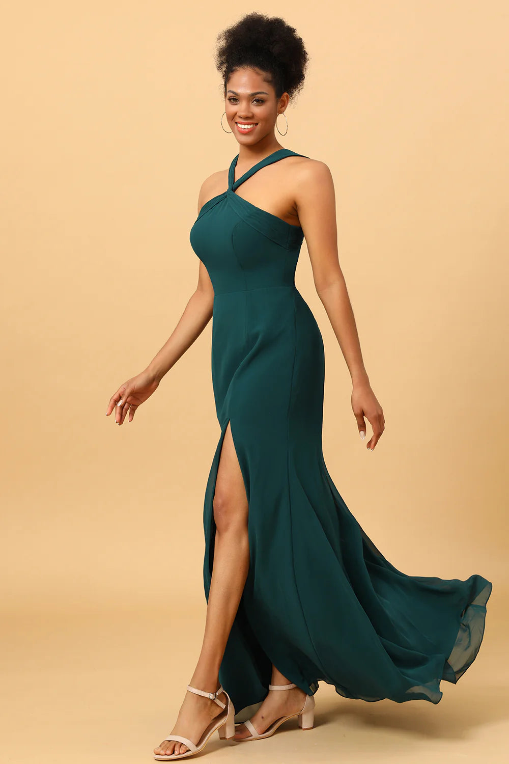 Mermaid suspender chiffon long bridal dress with side slit