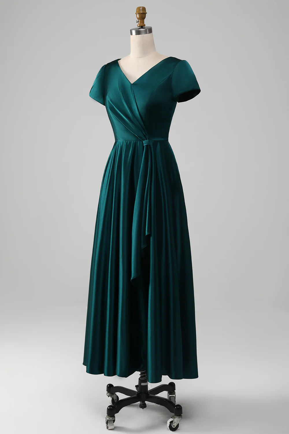 Peacock A-Line Tea-Length Satin Mother of the Bride Dress With Cascading Ruffles
