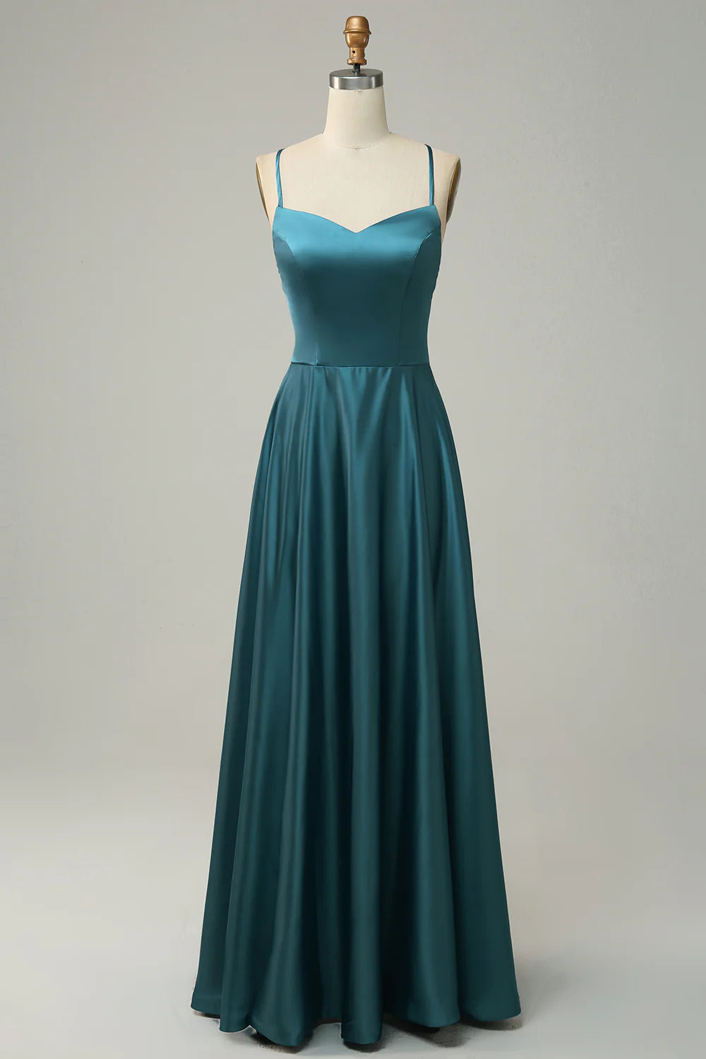 A-line thin suspender backless strap satin bridesmaid dress