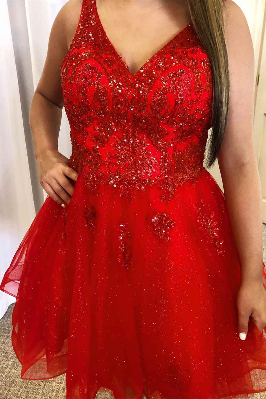 Princess Red Beaded A-line Short Homecoming Dress