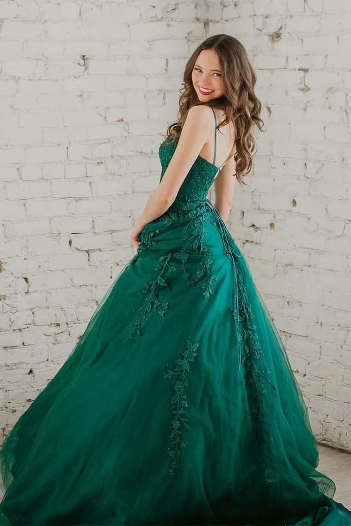 Deep green suspender square collar decal dance dress