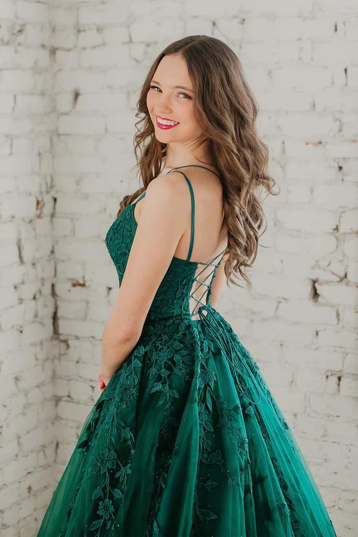 Deep green suspender square collar decal dance dress
