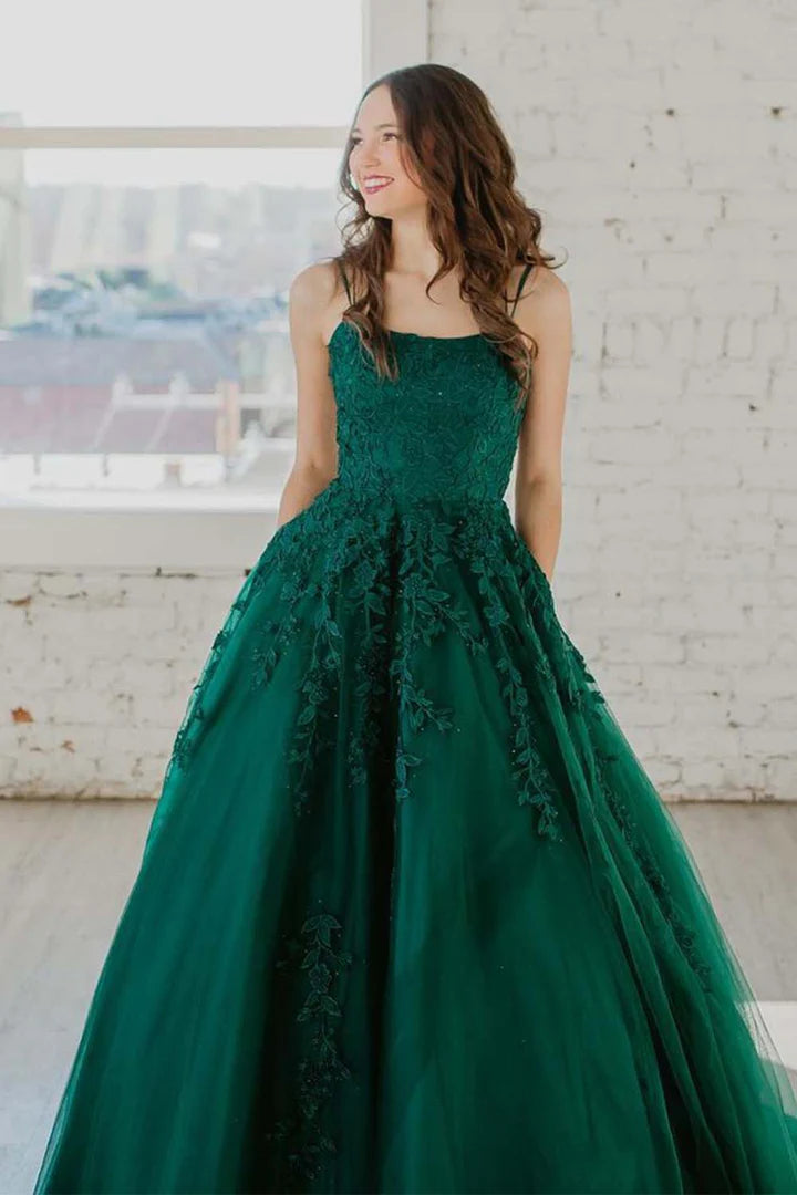 Deep green suspender square collar decal dance dress