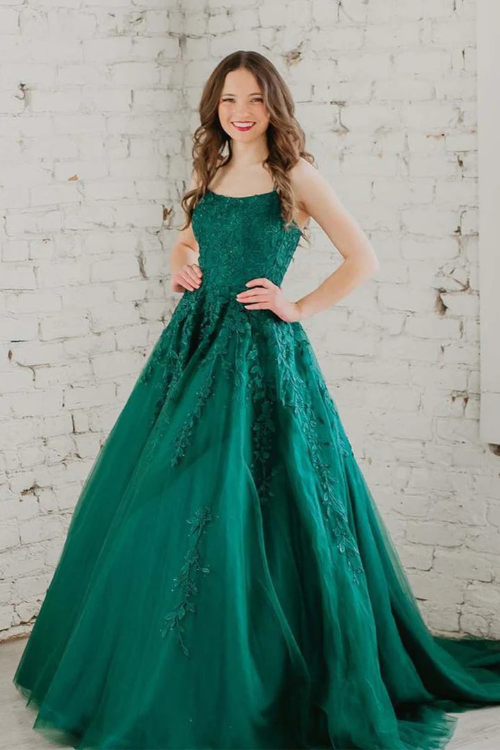 Deep green suspender square collar decal dance dress
