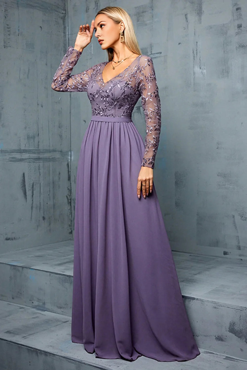 Purple Long Sleeves A Line Mother Of The Bride Dress With Appliques