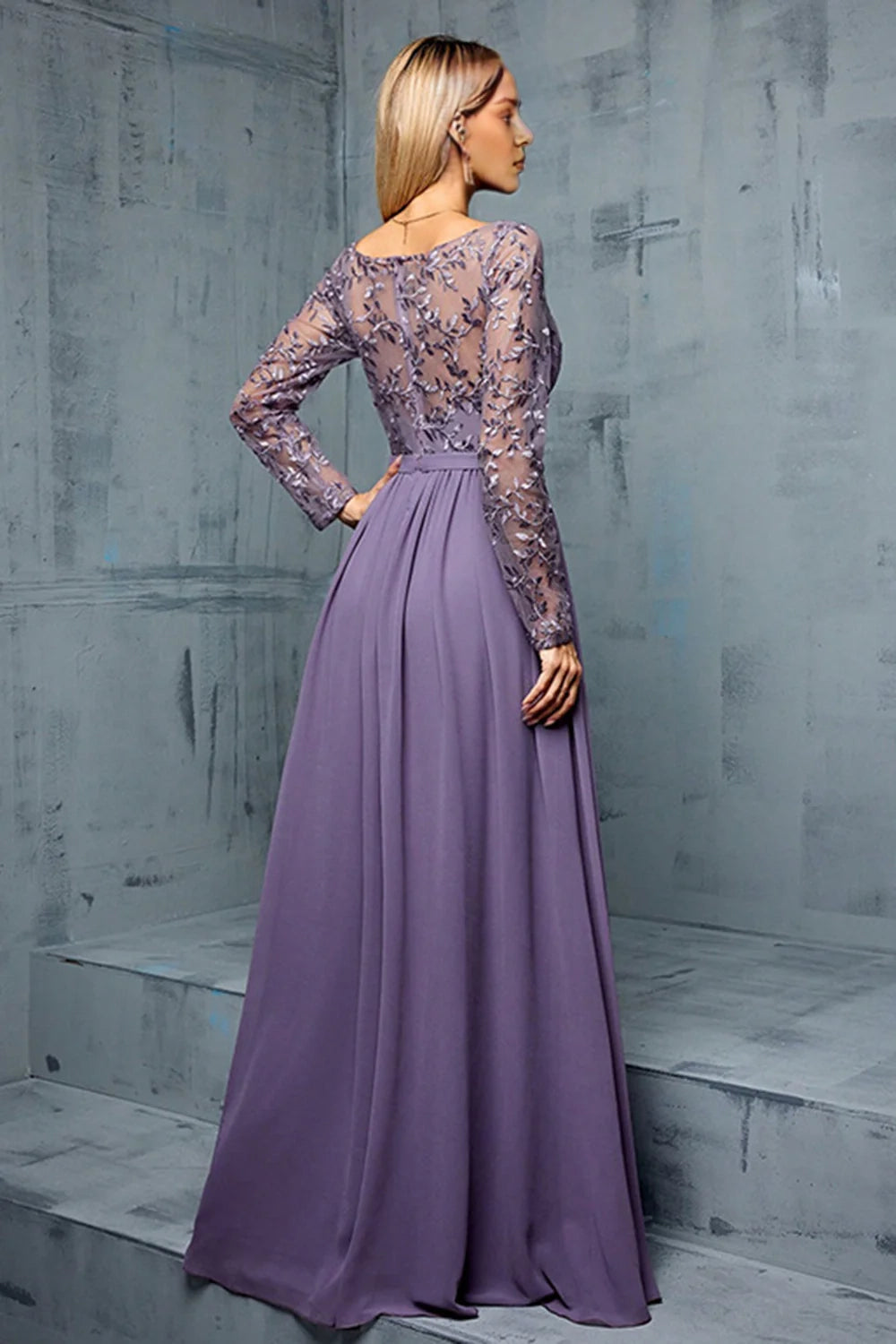 Purple Long Sleeves A Line Mother Of The Bride Dress With Appliques