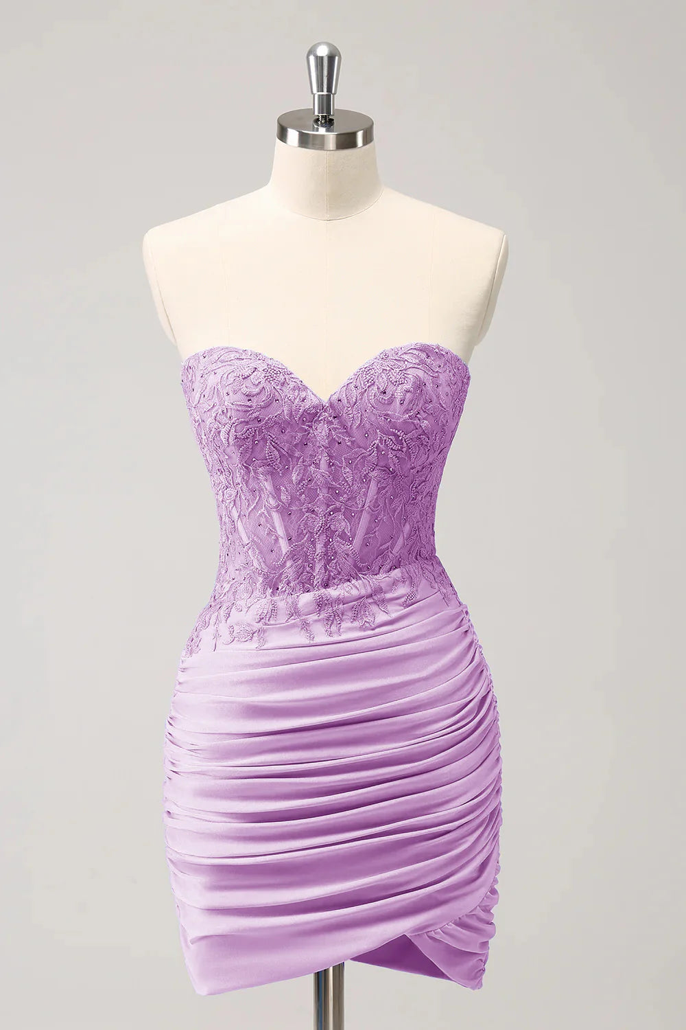 Sleeveless strapless tight fitting sweetheart corset with short pleats and beaded back to school dress