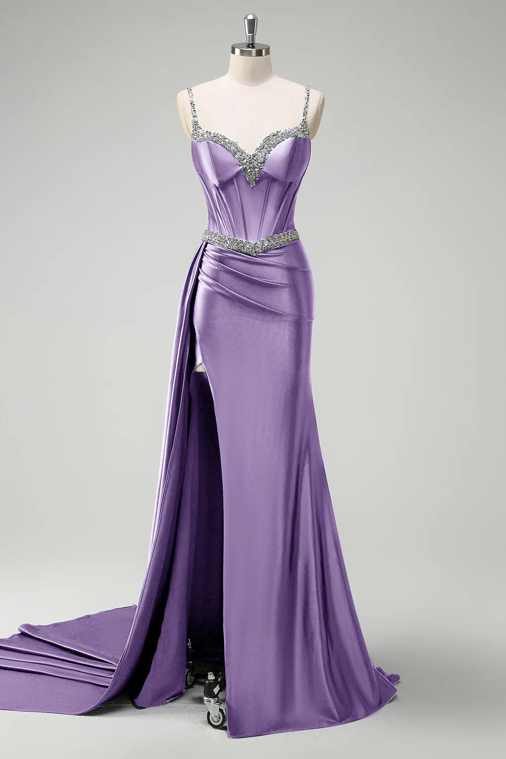 Mermaid fringe tight corset long ball dress with slit