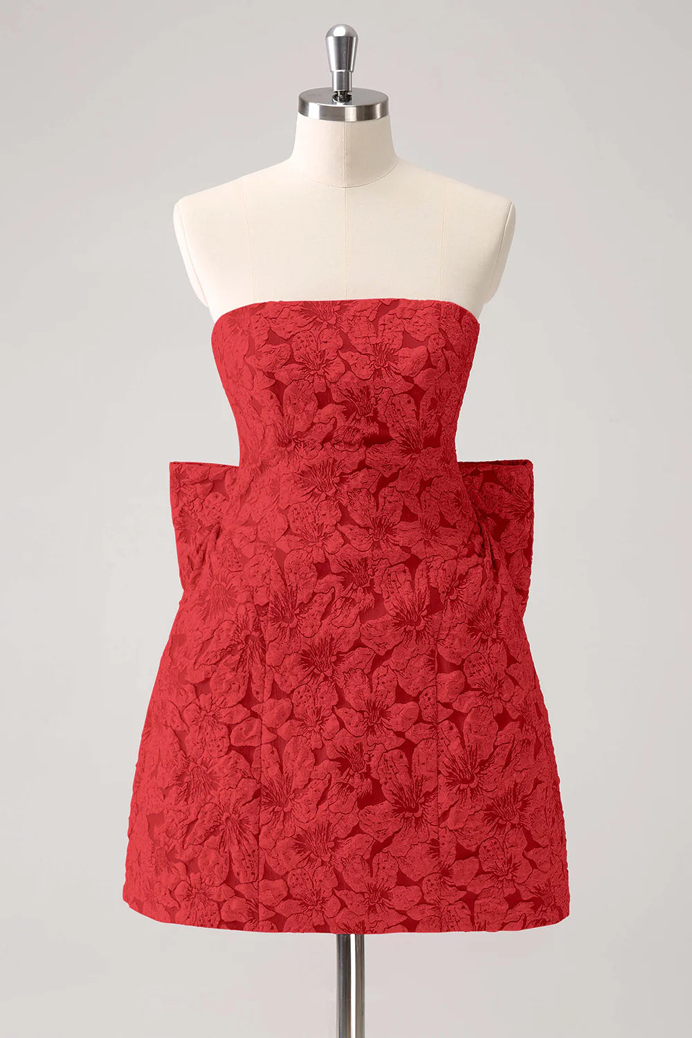 A-line strapless printed short bow back to school dress