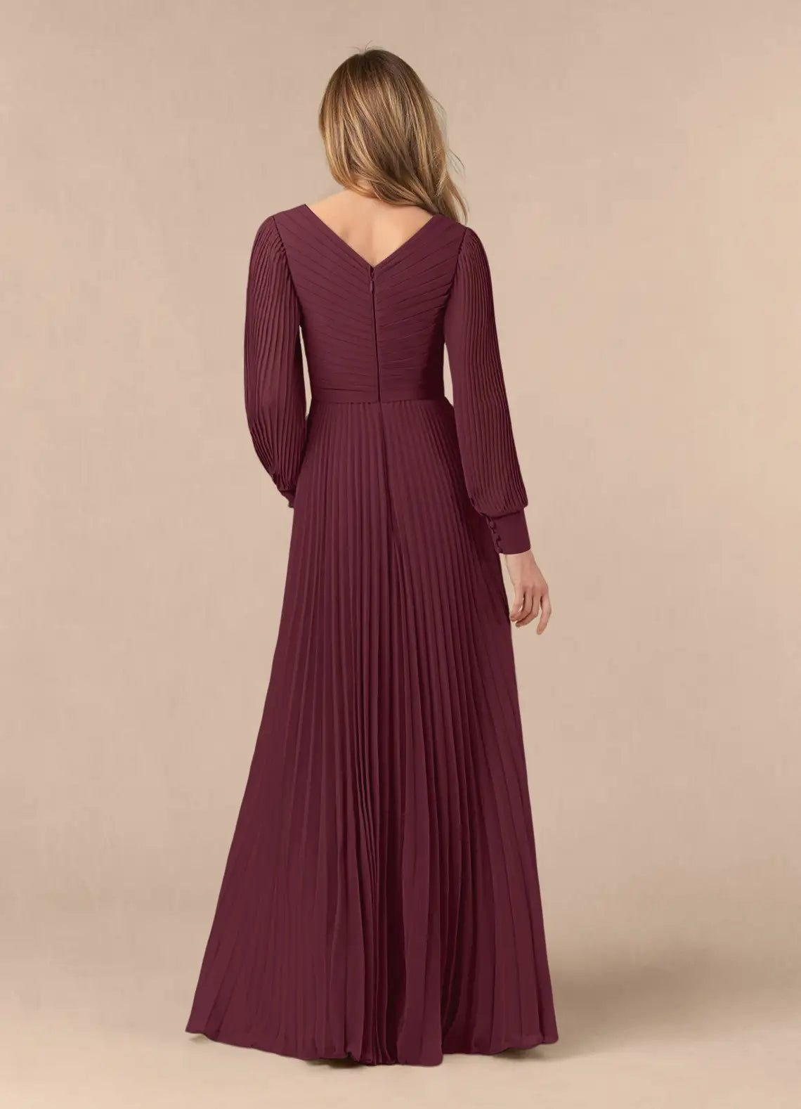 Romantic A-Line V-Neck Long Sleeves Back Zip Floor-Length Mother of the Bride Dress for women hot sale