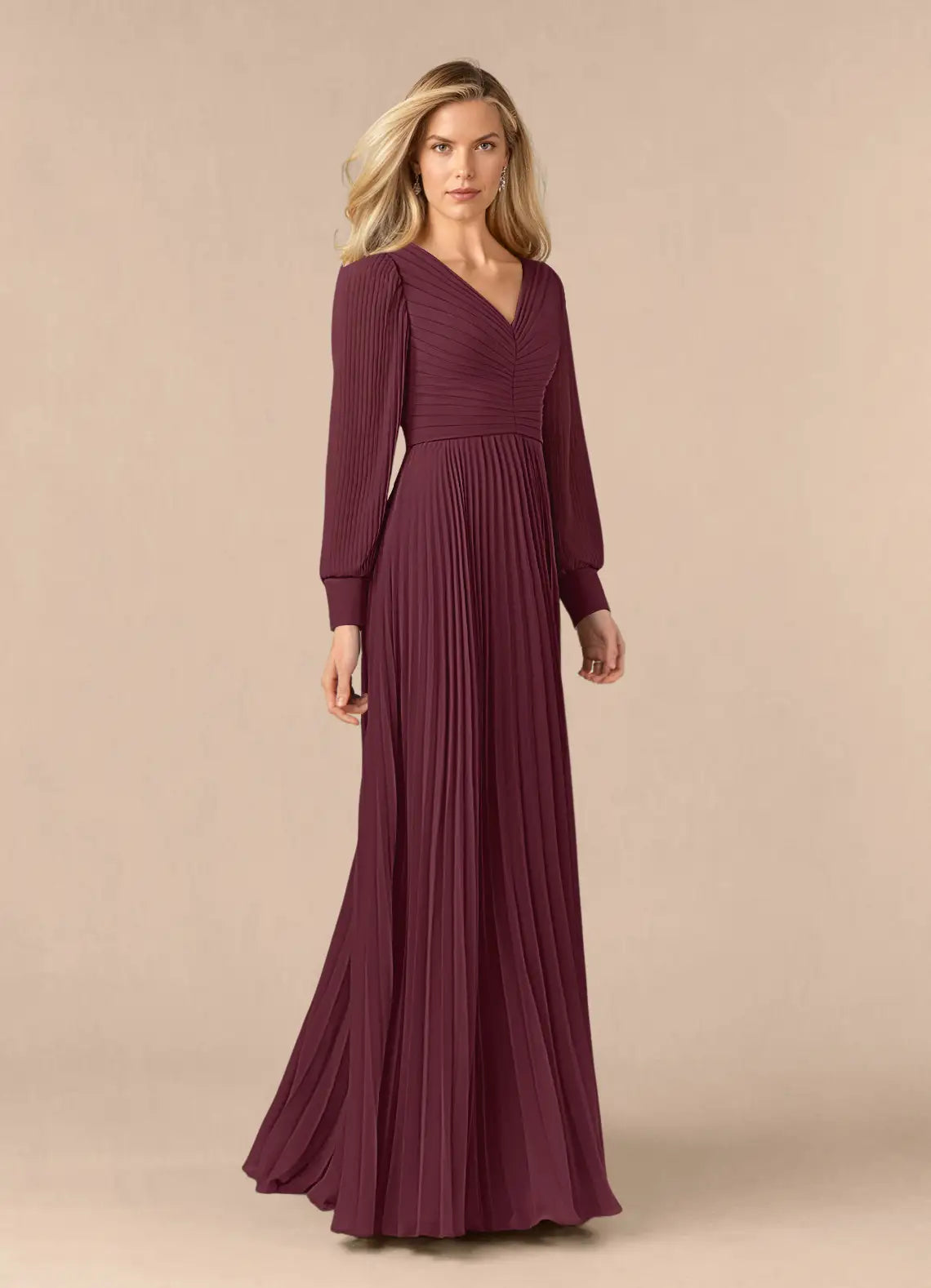 Romantic A-Line V-Neck Long Sleeves Back Zip Floor-Length Mother of the Bride Dress for women hot sale