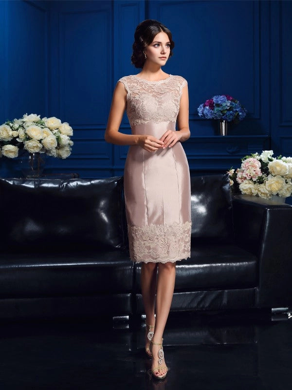Round neck sleeveless knee length lace bridal gown