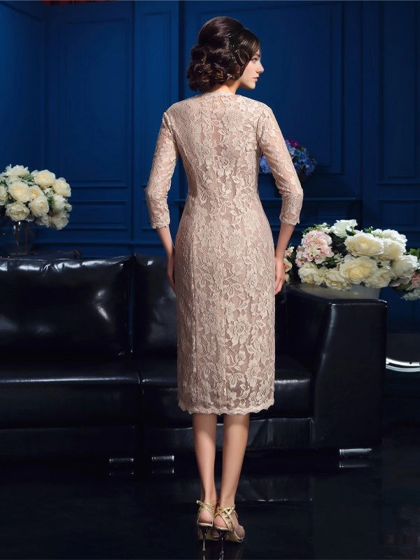 Round neck sleeveless knee length lace bridal gown
