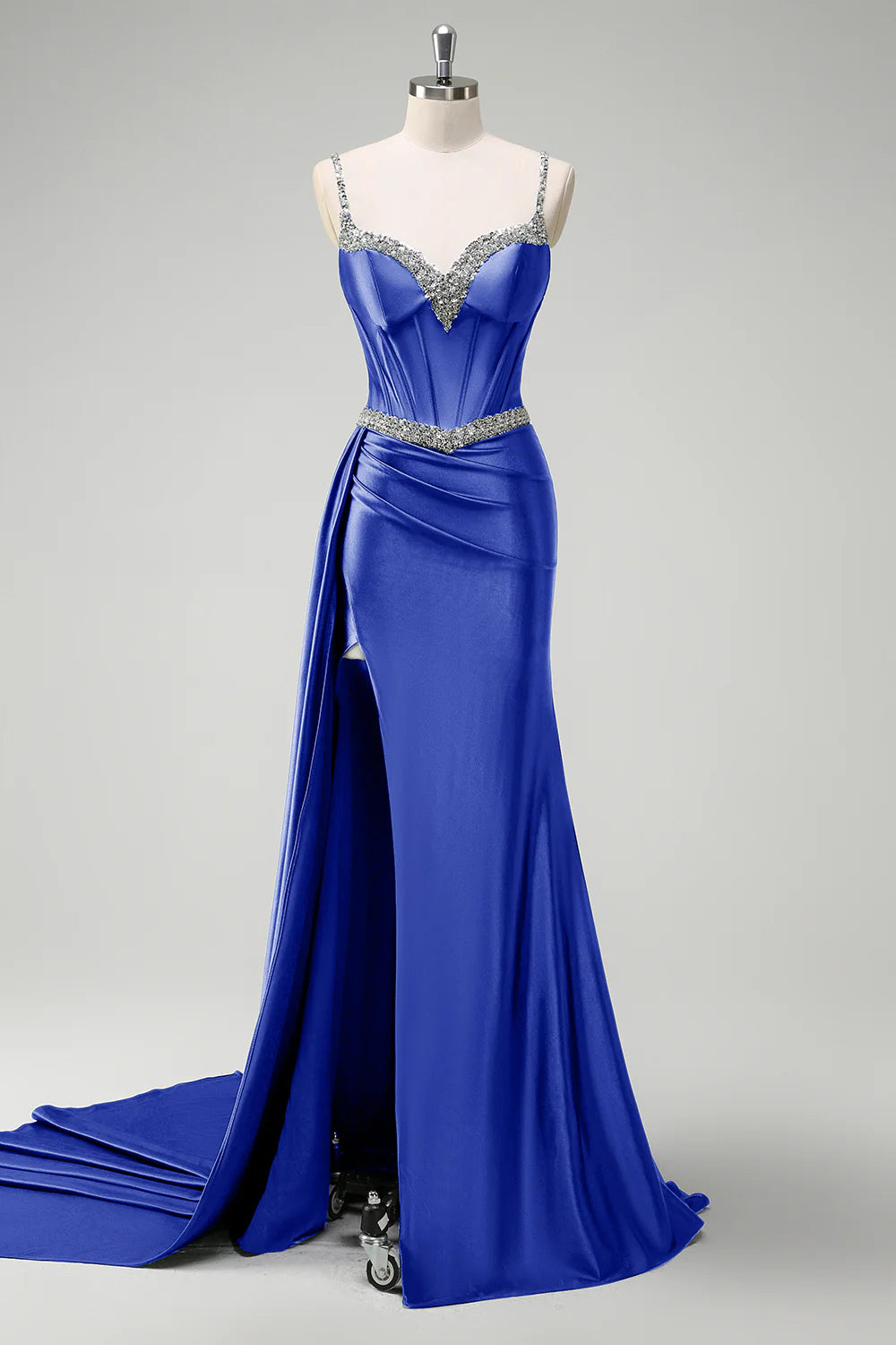 Mermaid fringe tight corset long ball dress with slit
