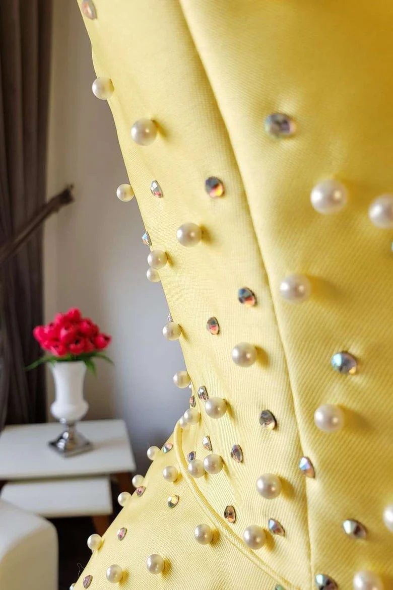 Satin bead strapless A-line ball gown