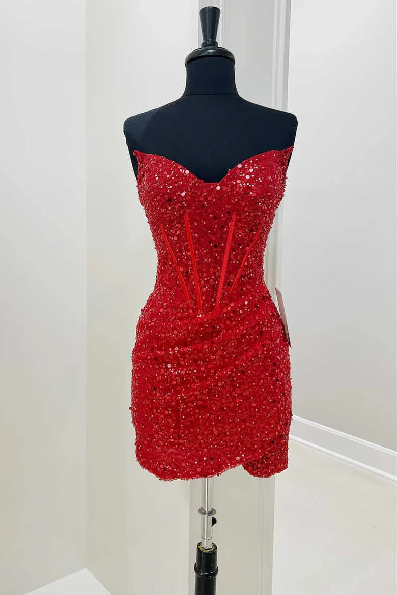 Sequin Strapless Tight Mini Homecoming Gown