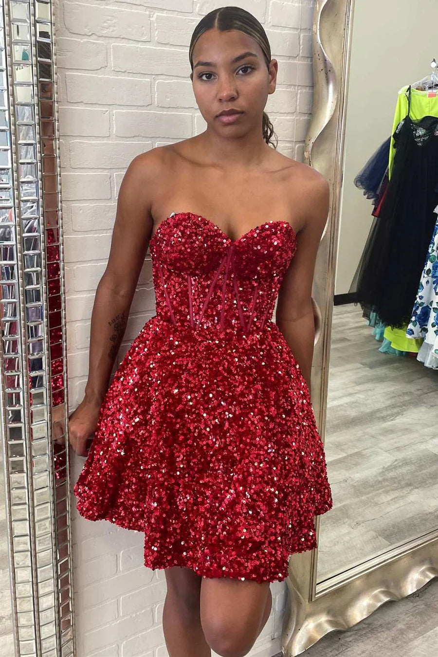 Sequin Sweetheart A-Line Short Homecoming Dress