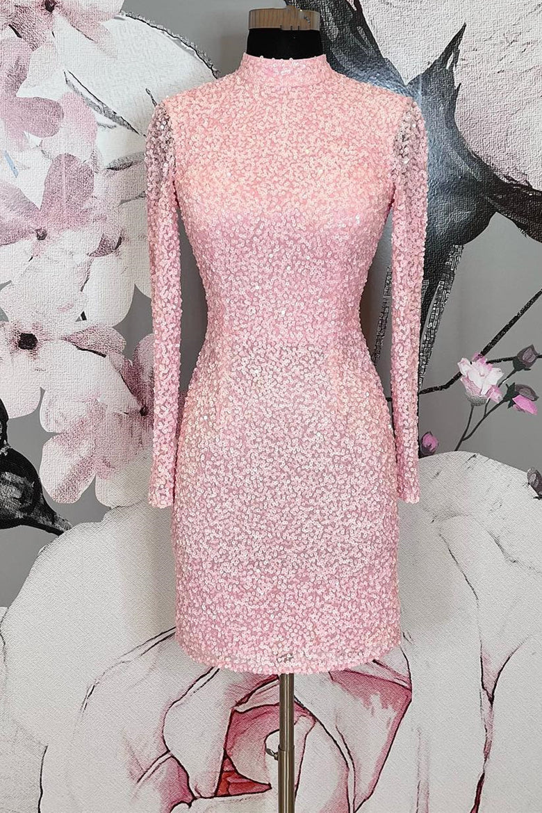 Sequined long sleeved backless mini back to school dress