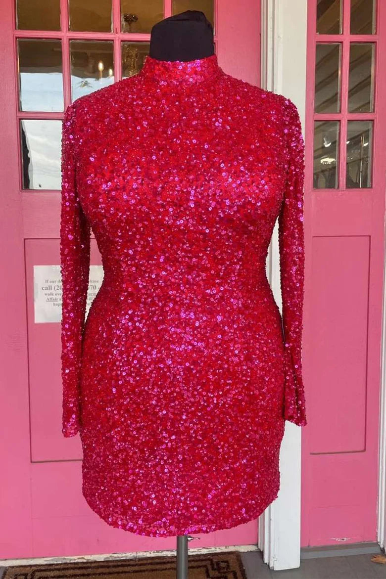 Sequined long sleeved backless mini back to school dress